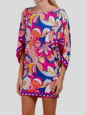 Trina Trunk Vibrant Paisley Tunic Dress in Pink, Blue & Orange Stretchy